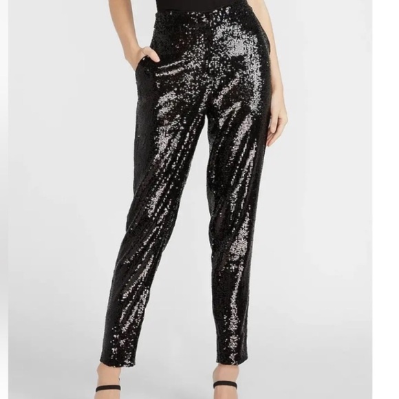 Express sequin pants High Rise ankle high rise lined Trousers pockets NEW Xs - Picture 1 of 5